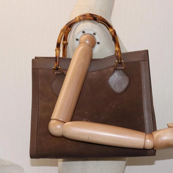 GUCCI Bamboo Tote Bag Suede Brown - Picture 1 of 16